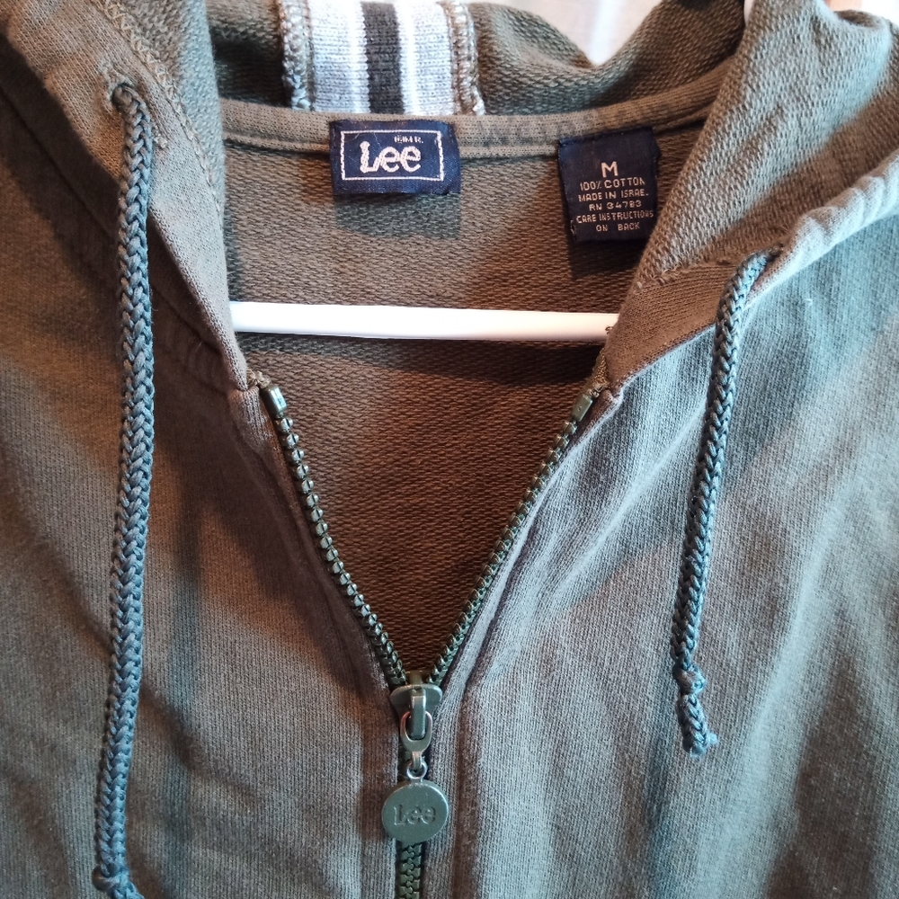 Lee 100% Cotton Y2K Athletic Hoodie Womens M - Olive Green / Gray / Black